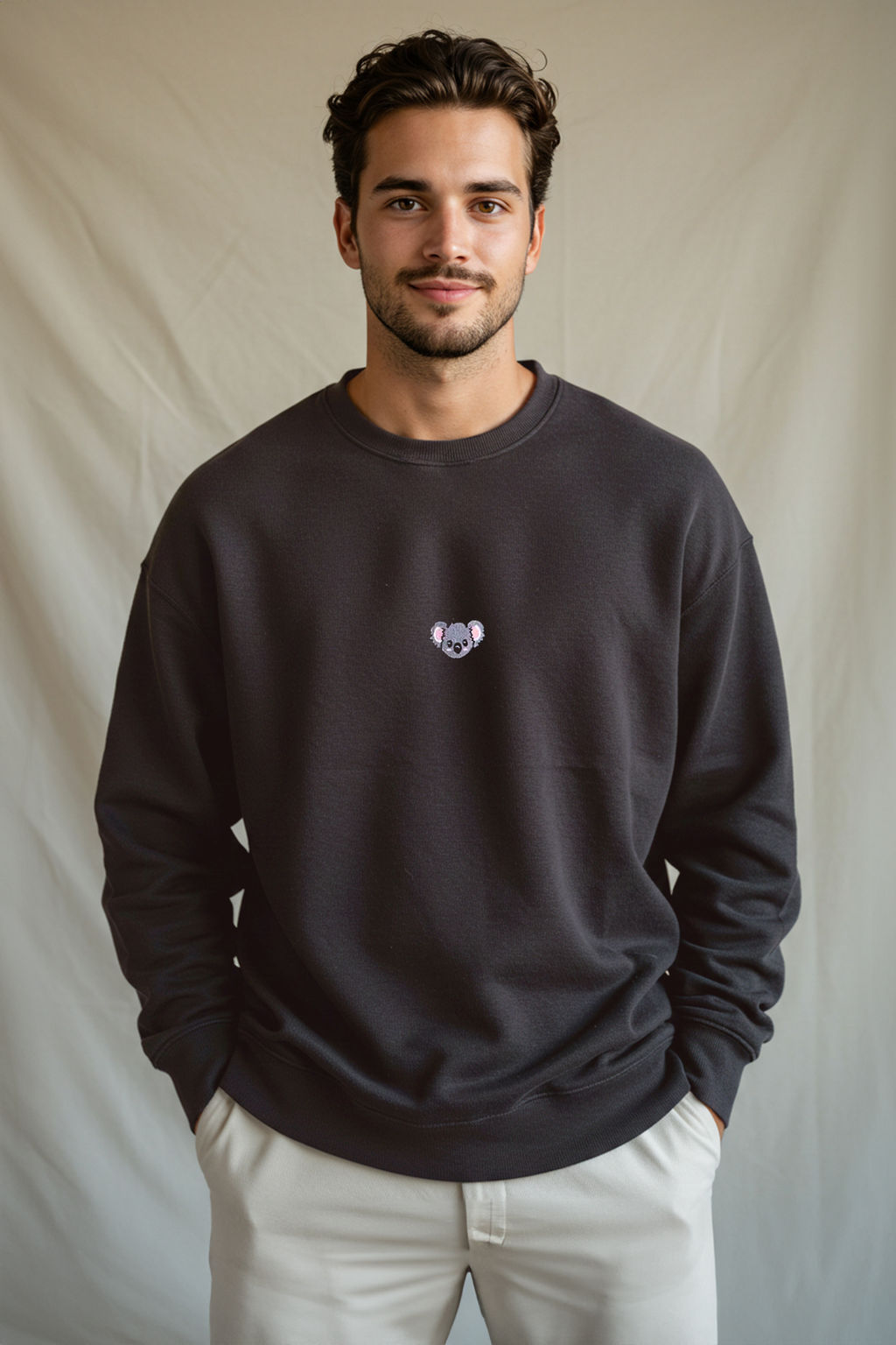 Antrasit Bisiklet Yaka Oversize/Genis Kesim Ici Polarl? Penguen Nak?s Sweatshirt TMNAW24SW00064