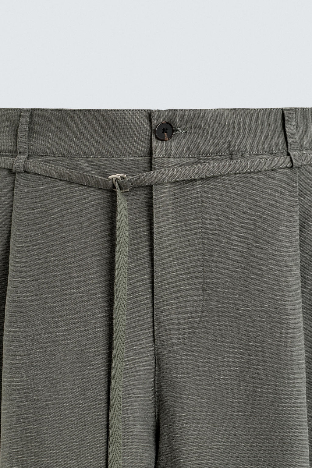 PANTAL?N BALLOON FIT PLIEGUES CINTUR?N / Verde gris - Zara фото 8