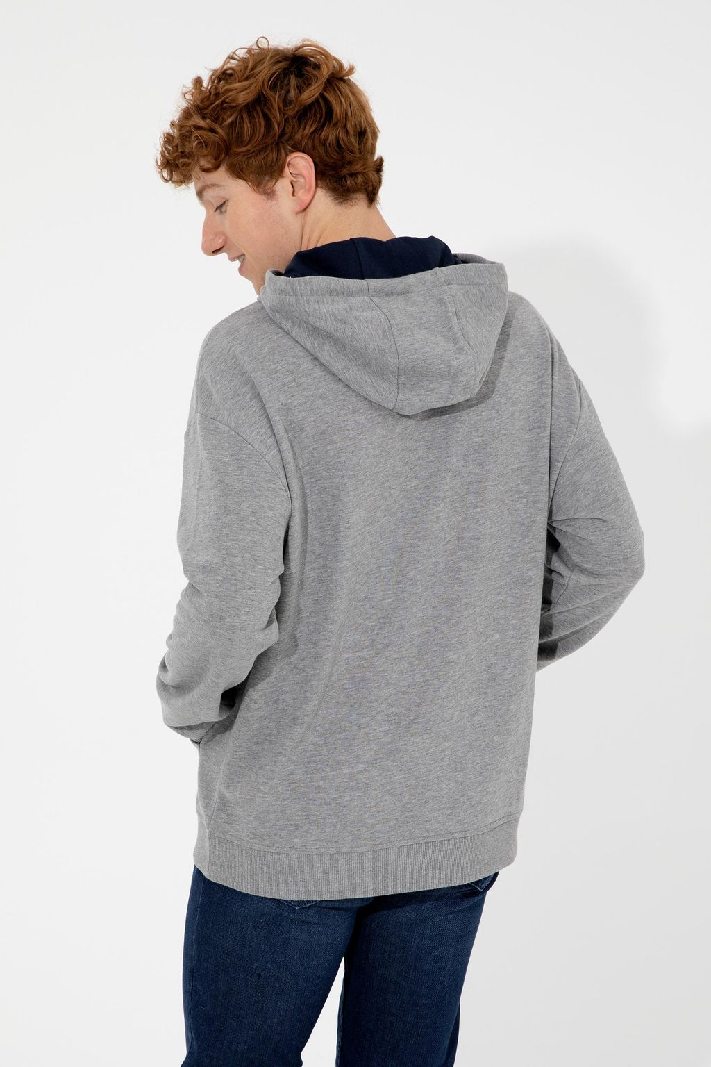 U. S. Polo Assn Мужская серая меланжевая толстовка оверсайз с капюшоном - U.s. polo assn фото 5