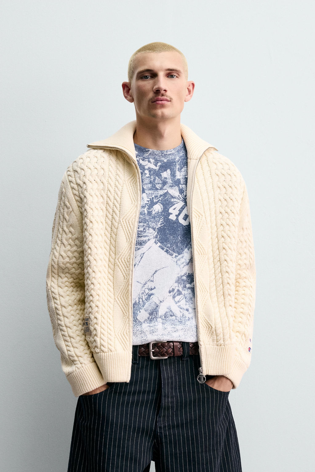CHAMPION® X ZARA JACQUARD CABLE-KNIT CARDIGAN  фото 2