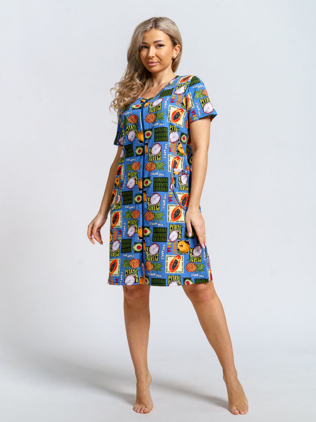 924 Халат "Тропики/голубой"