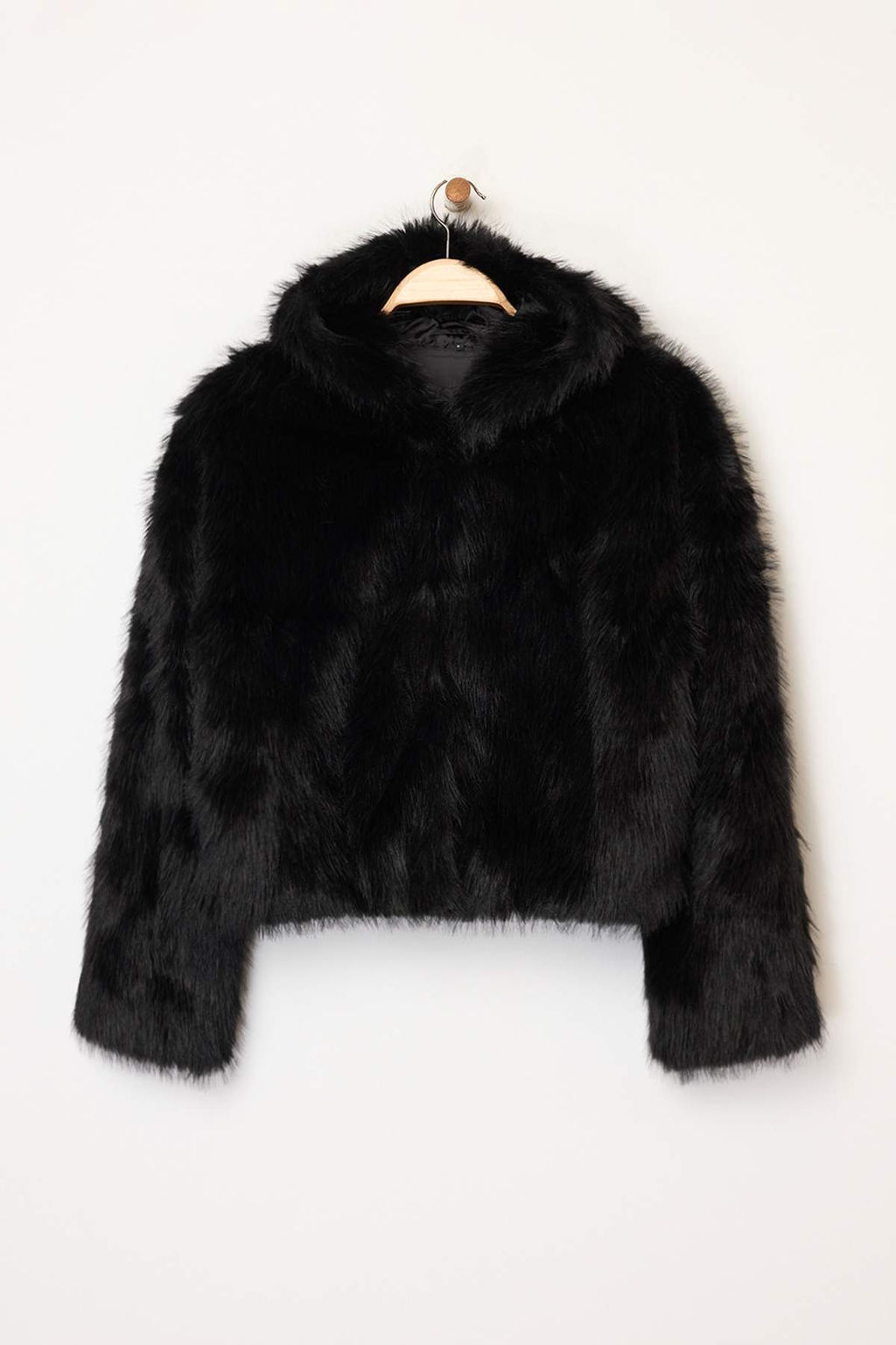 Siyah Oversize Kal?p Kapusonlu Kurk Mont TWOAW26MO00025