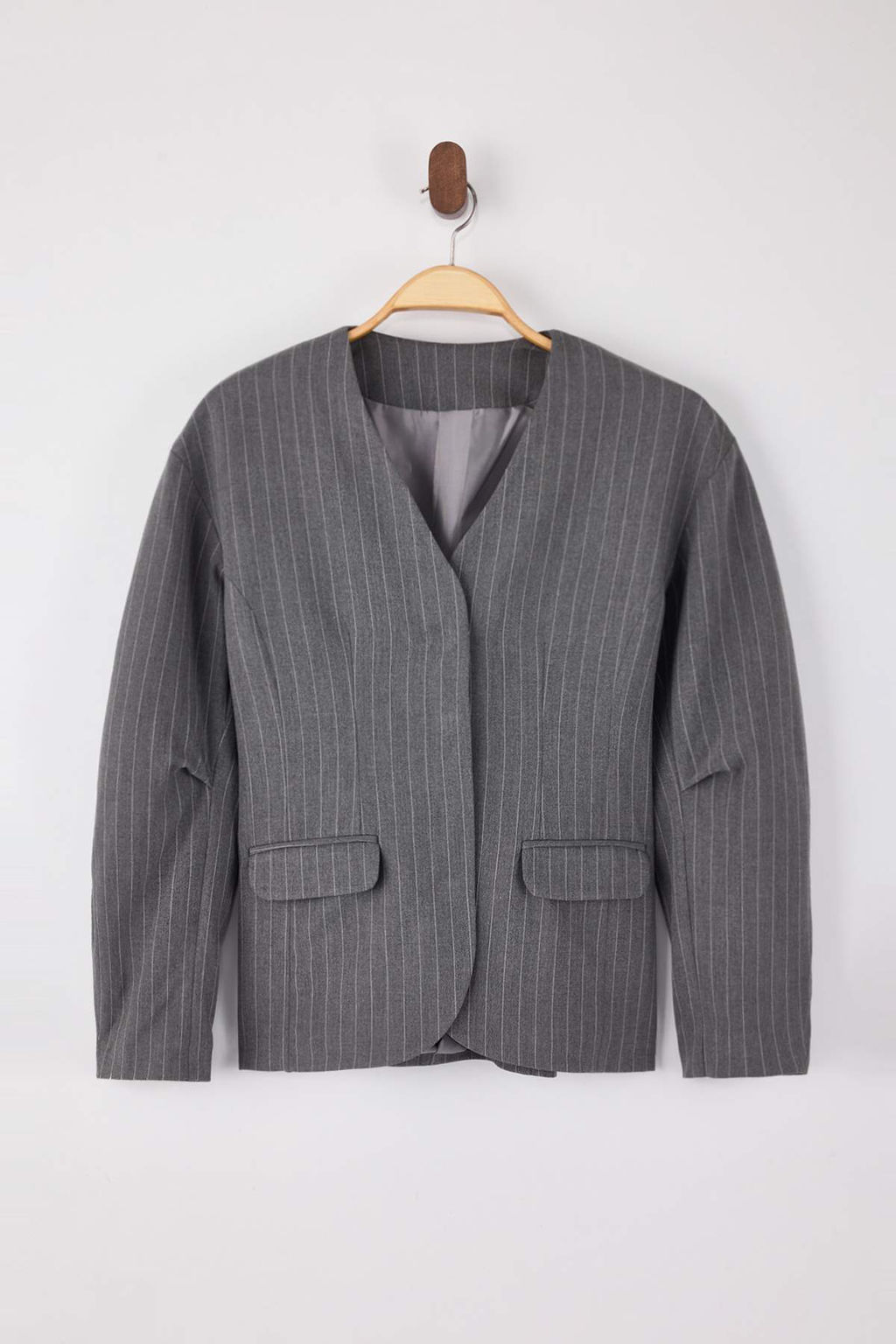 Gri Cizgili Kol Detayl? Fitted/Vucuda Oturan Astarl? Vatkal? Dokuma Blazer Ceket TWOSS26BC00025 - Trendyolmilla фото 5