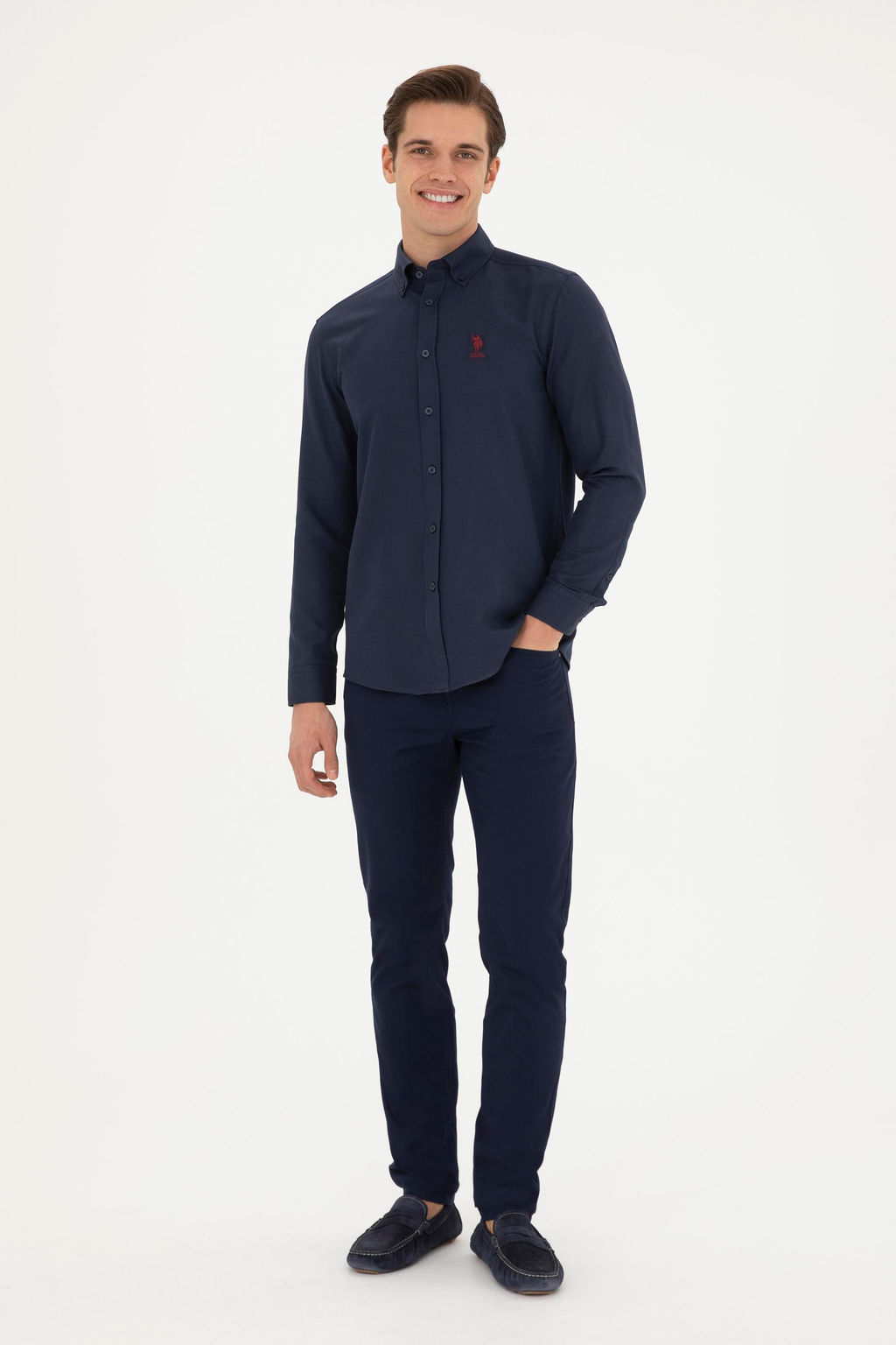 Мужская темно-синяя базовая рубашка с длинным рукавом - U.s. polo assn фото 11