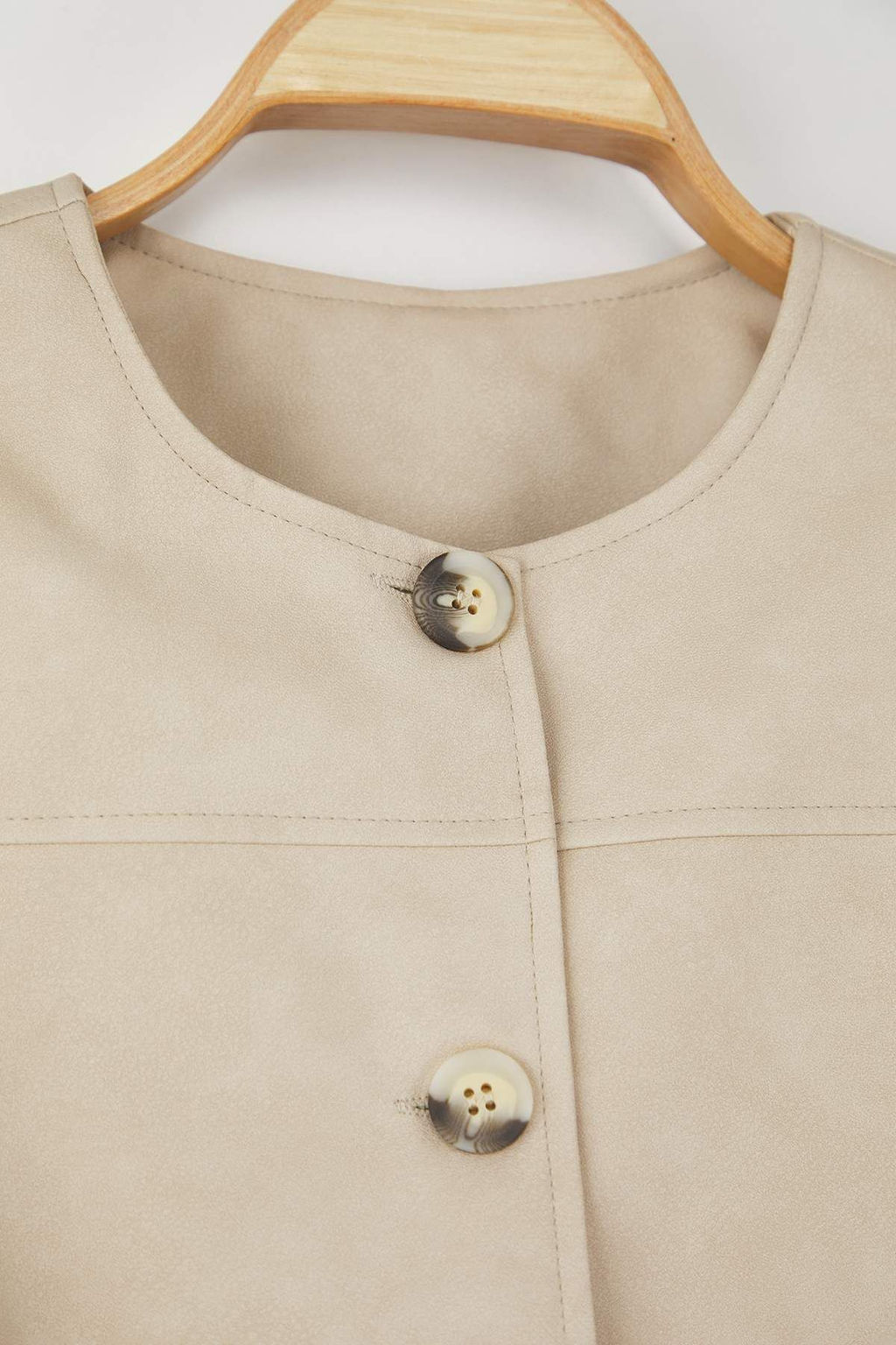 Tas Dugmeli Cep Detayl? Eskitme Gorunumlu Dokuma Suni Deri Ceket TWOAW26CE00018 - Trendyolmilla фото 7