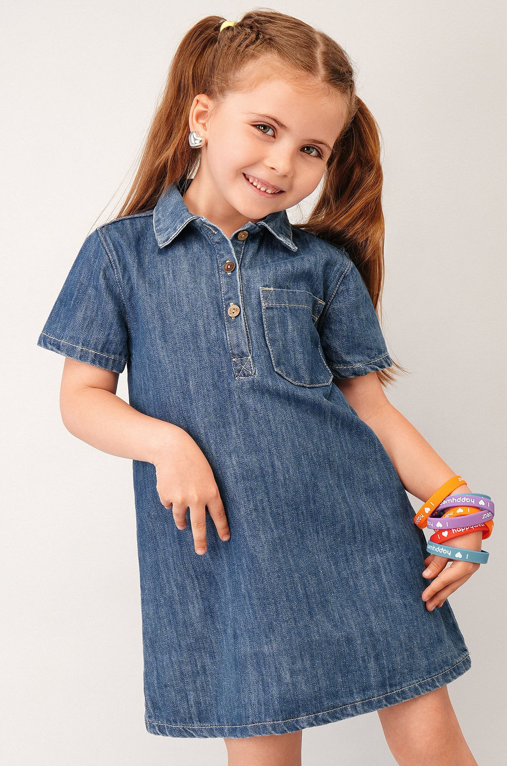 Джинсовое платье с коротким рукавом для девочки Happyfox