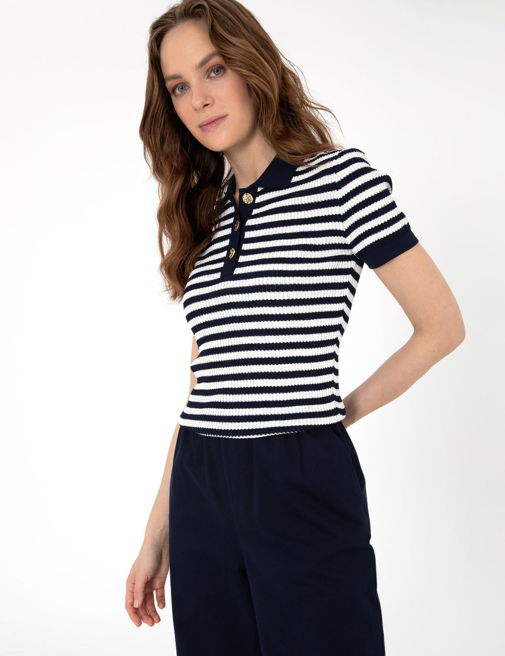 Lacivert Slim Fit Triko Ti__rt