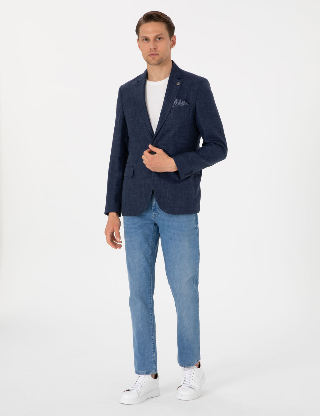 Lacivert Slim Fit Y_n Keten Kar___ml_ Ceket