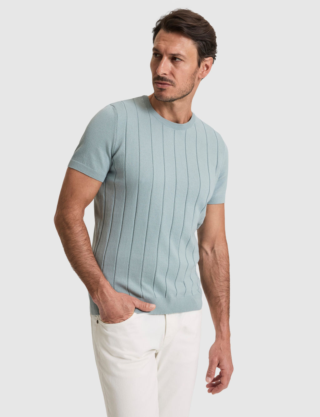 Koyu Mint Slim Fit %100 Pamuk Bisiklet Yaka Triko Ti__rt