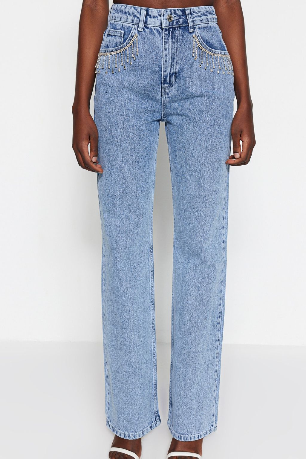 Mavi Tasl? Aksesuar Detayl? Yuksek Bel Wide Leg Jeans TWOSS23JE00204 - Trendyolmilla фото 4