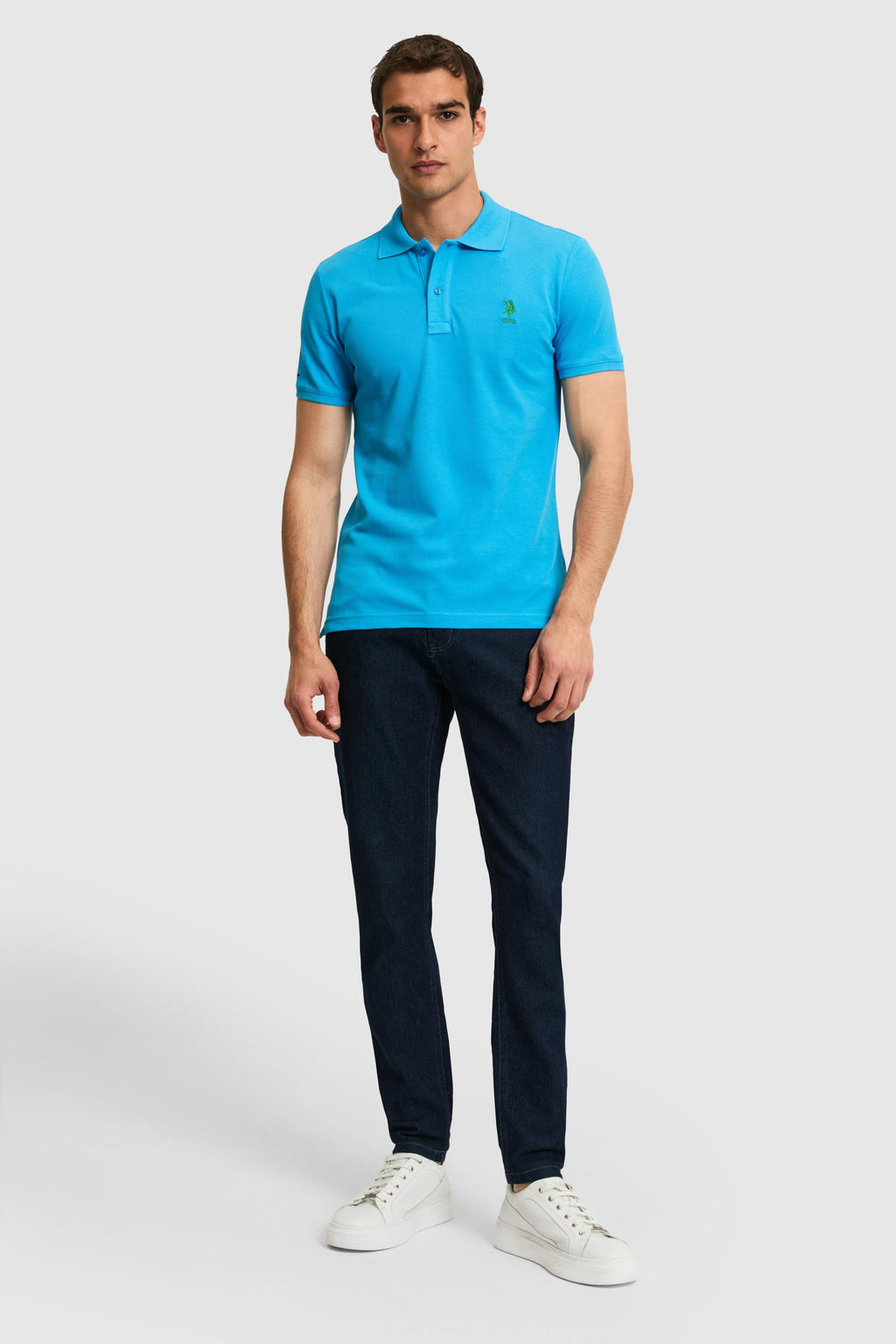 Erkek Slim Fit Polo Yaka Kobalt Mavi Basic Ti__rt