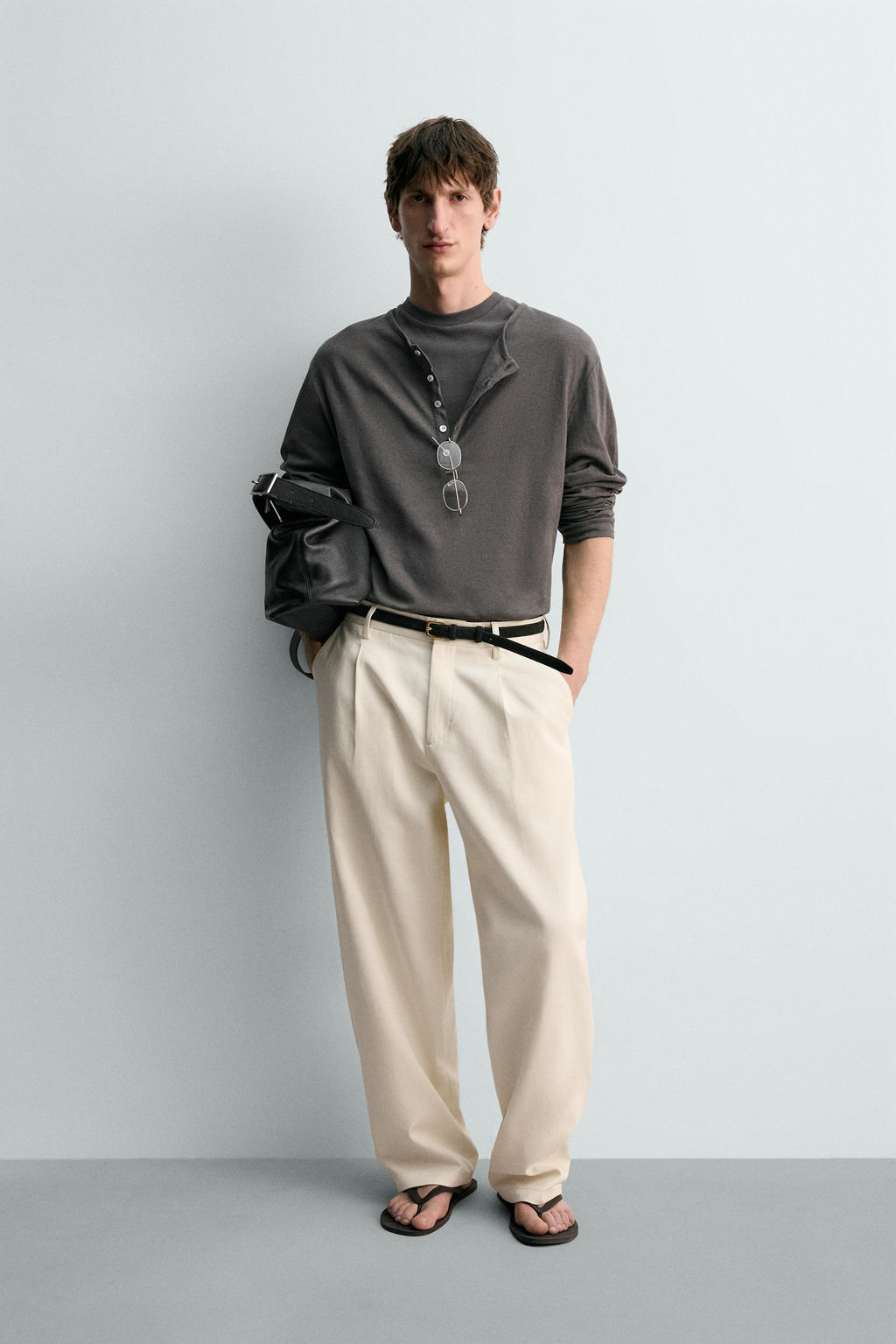 CAMISETA CUELLO PANADERO ALGOD?N - LINO LIMITED EDITION / Gris oscuro