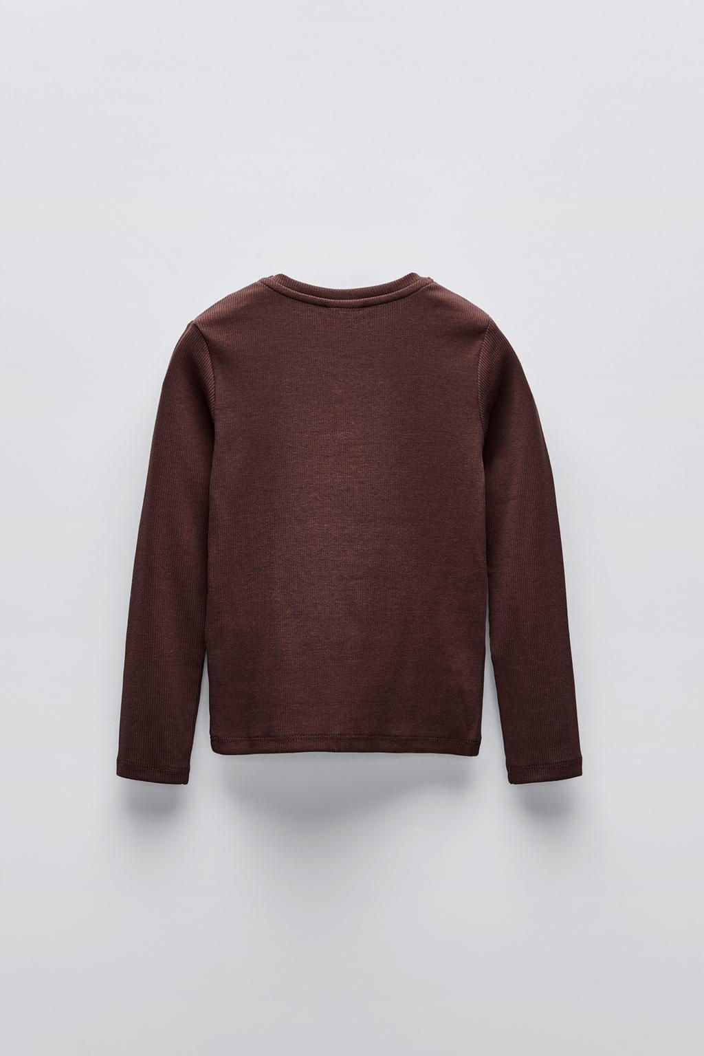 RIBBED T-SHIRT WITH FAUX PEARL BOW - Zara фото 2