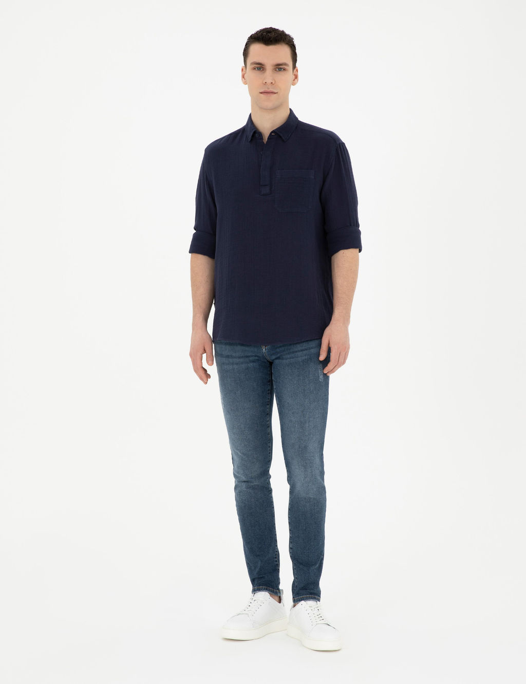 Рубашка Pierre Cardin Comfort Fit темно-синяя с длинным рукавом