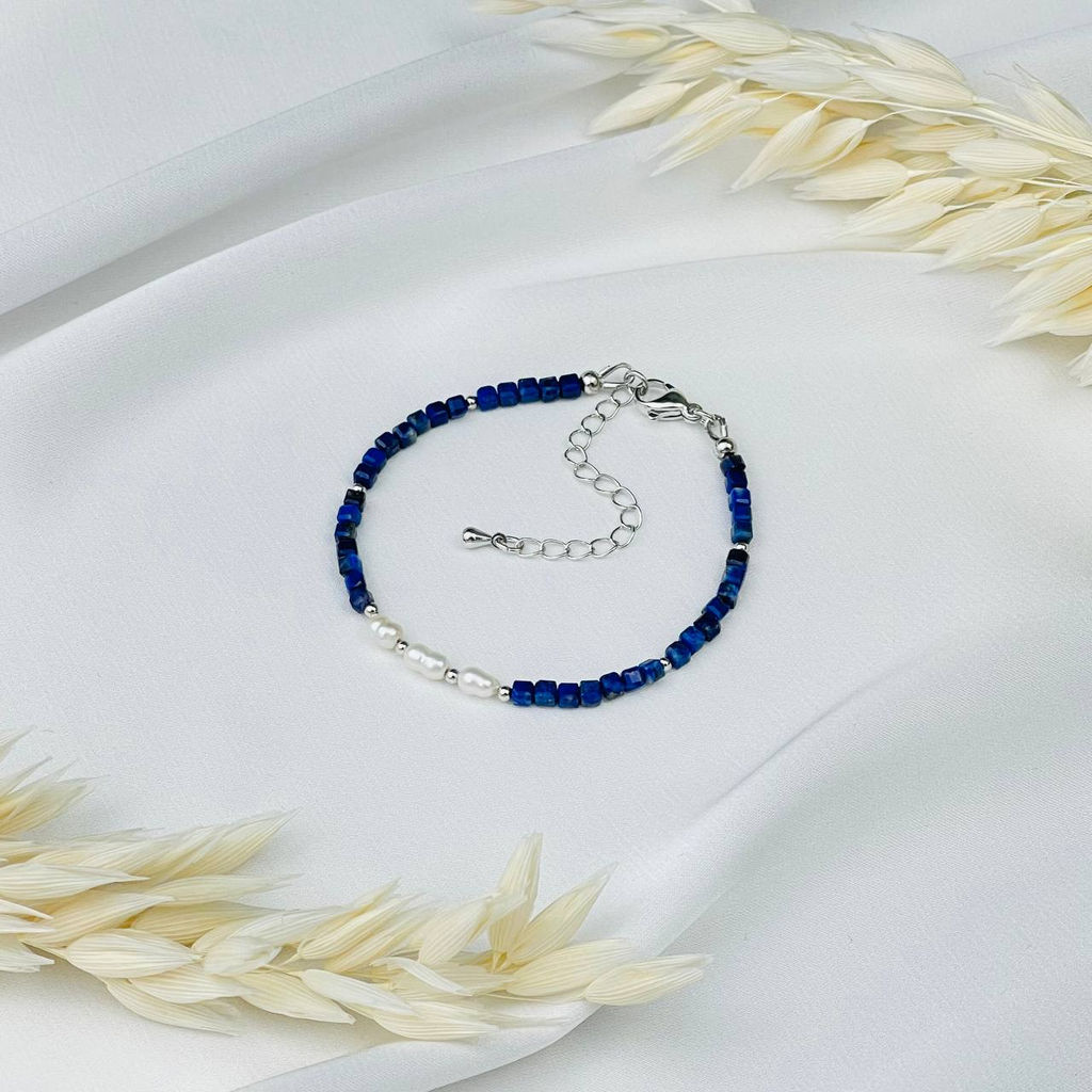 Браслет из Лазурита и Жемчуга 16,5 см + - Радуга самоцветов фото 2