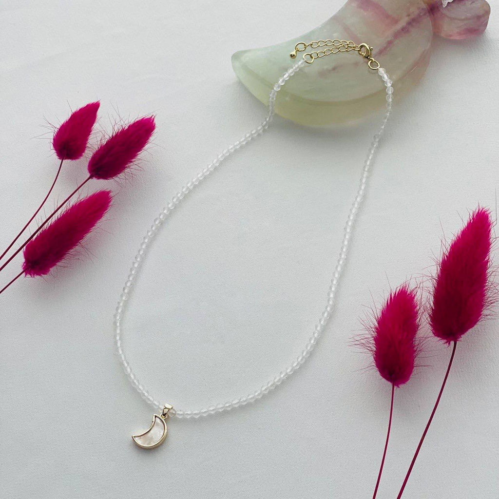 Бусы из Горного Хрусталя с перламутровой подвеской "Месяц" 43 см +