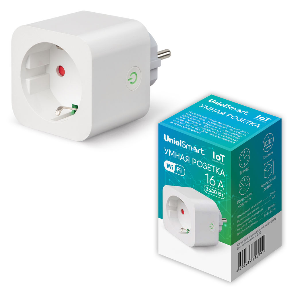 USH-A101 1G/WF WHITE Умная розетка Wi-Fi. 16A. До 3680Вт. Голосовое управление+приложение UnielSmart. TM Uniel - Volpe фото 12