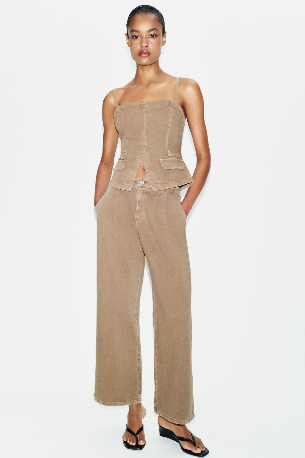 JEANS Z1975 WIDE LEG TIRO MEDIO PINZAS / Camel claro - Zara фото 6
