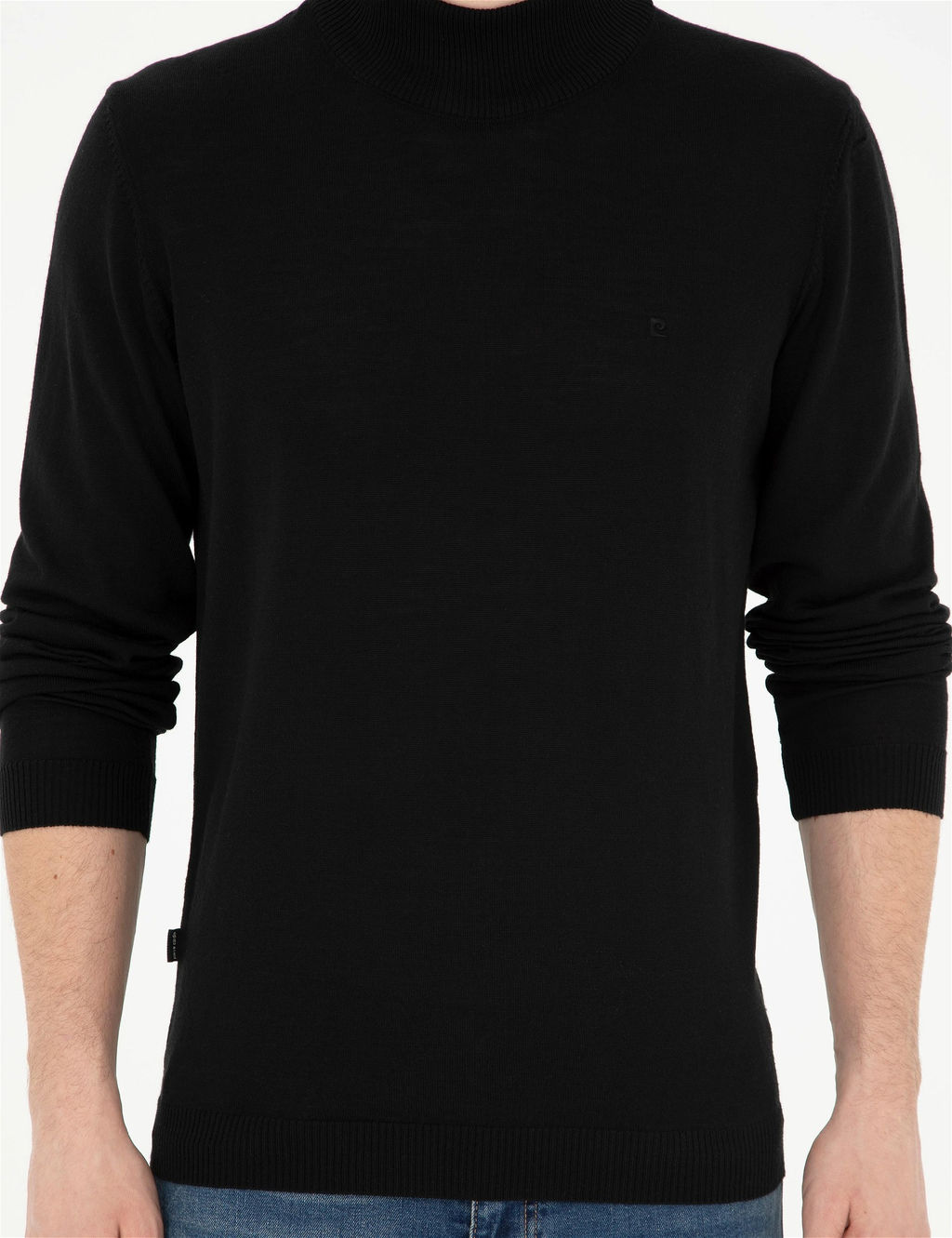 Siyah Slim Fit Yar_m Bal_k__ Yaka Y_n Kar___ml_ Basic Triko Kazak - Pierre cardin фото 6