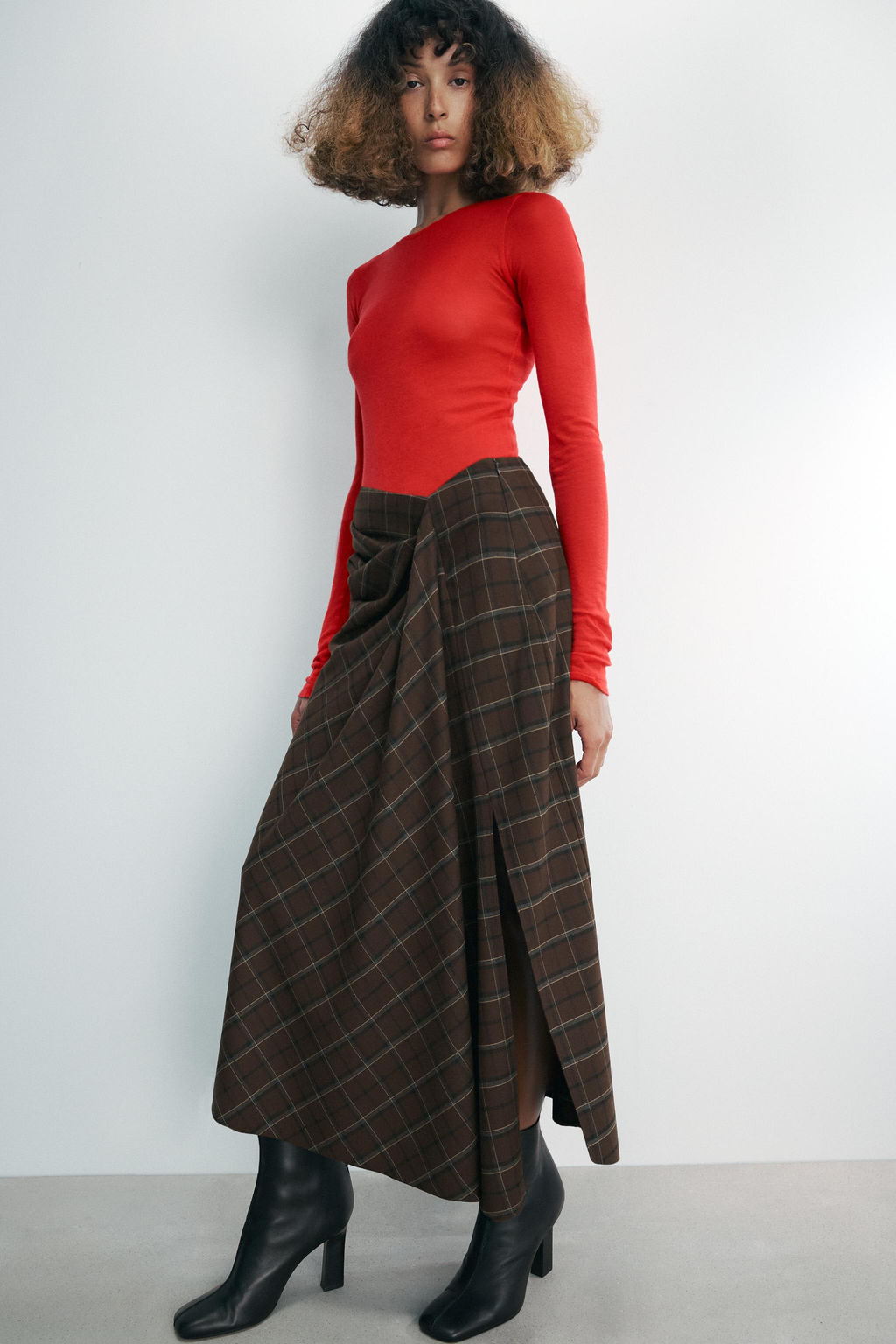 ZW COLLECTION DRAPED CHECK SKIRT - Zara фото 8