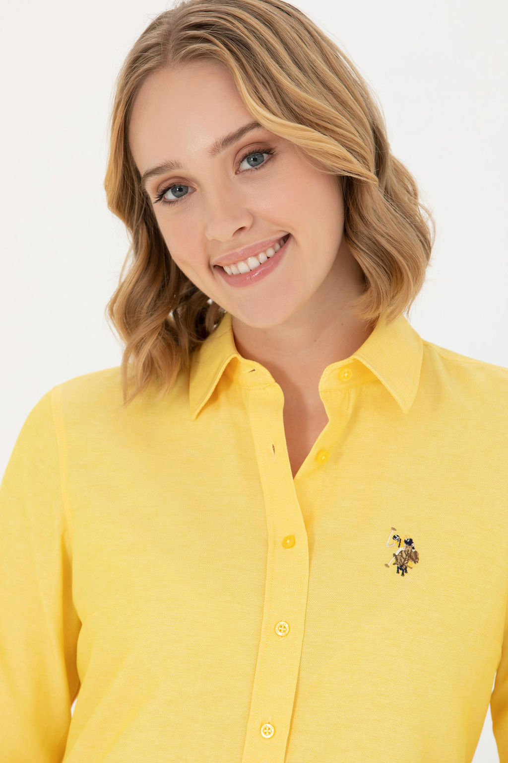 Женская желтая базовая рубашка с длинным рукавом - U.s. polo assn фото 16