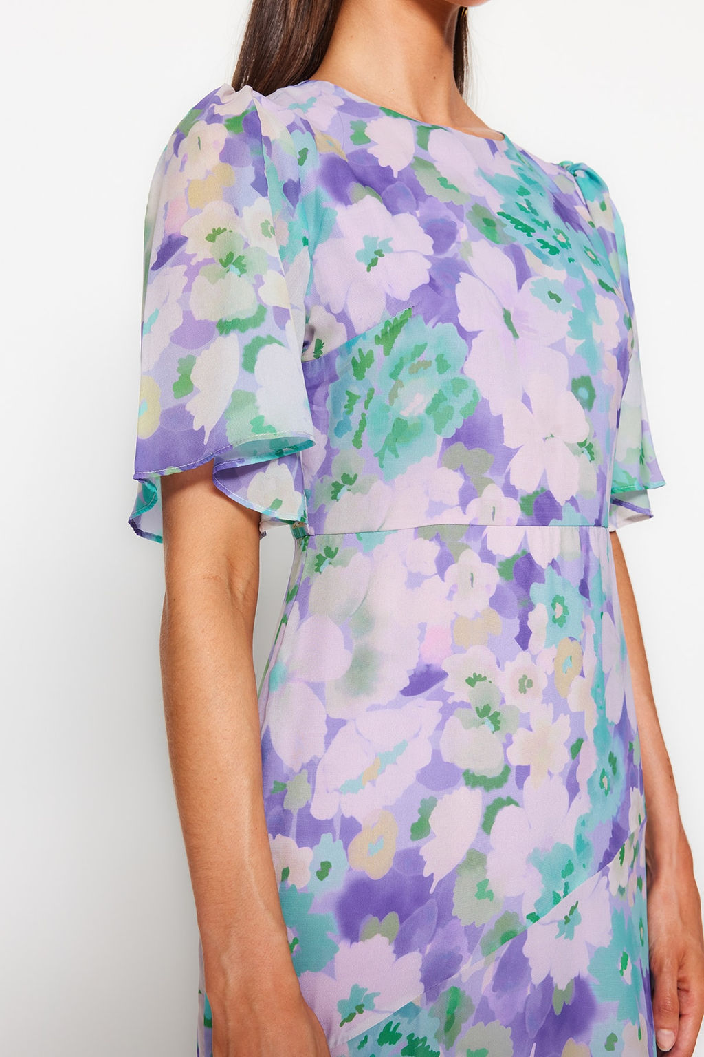 TRENDYOLMILLA Lila Cicek Desenli A Kesim Astarl? Midi Dokuma Elbise TWOSS20EL0908 фото 5