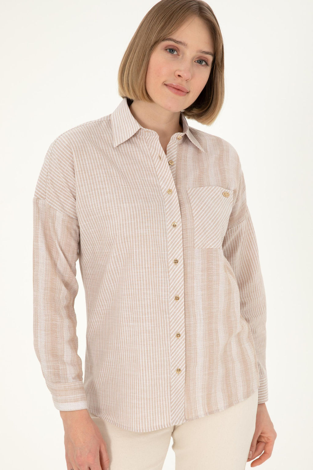 Женская рубашка песочного цвета с длинным рукавом Неожиданная скидка в корзине - U.s. polo assn фото 3