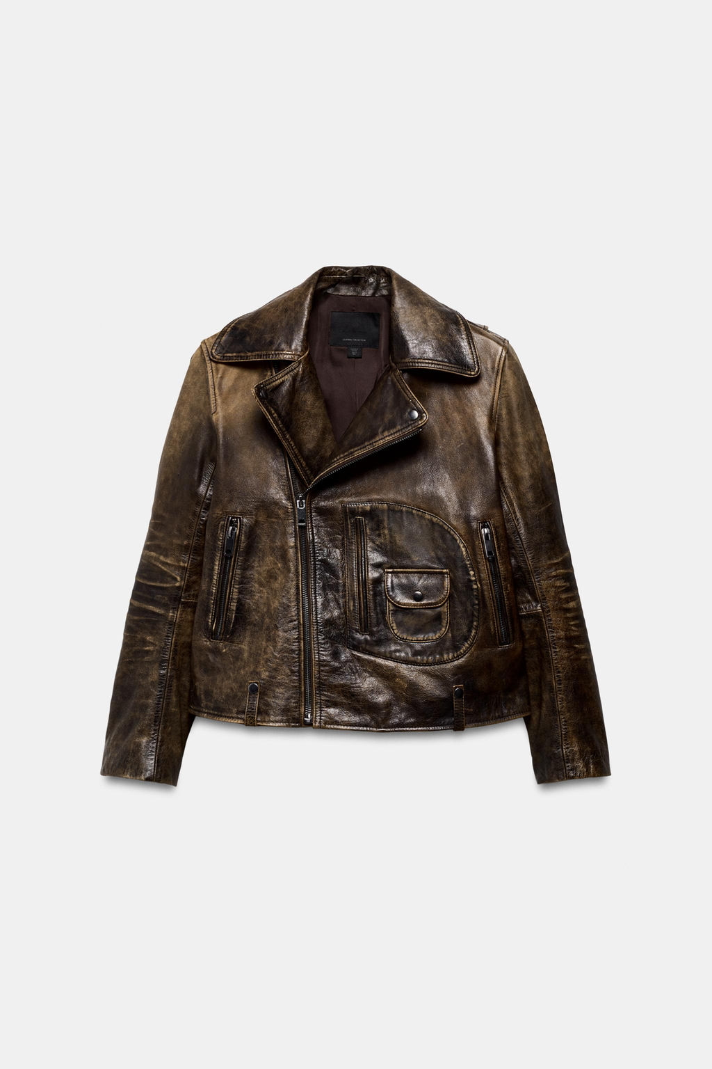 CHAQUETA BIKER PIEL 100% ZW COLLECTION LIMITED EDITION / Marr?n - Zara фото 8