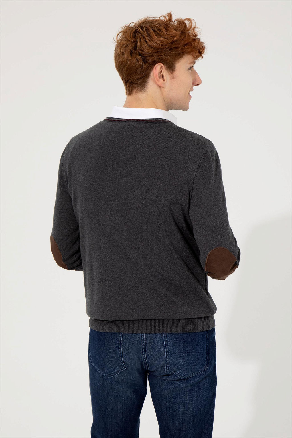 U. S. Polo Assn Мужской базовый трикотажный свитер антрацитового цвета с v-образным вырезом - U.s. polo assn фото 11