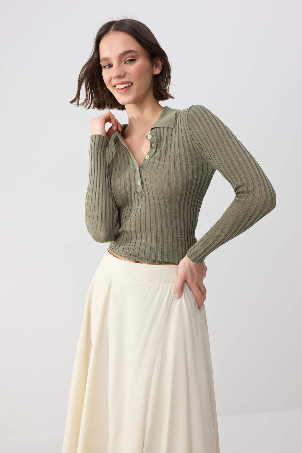 Wardrobe Essentials Kiremit Fitilli Polo Yaka Ince Triko Kazak TWOSS26KZ00004 - Trendyolmilla фото 7