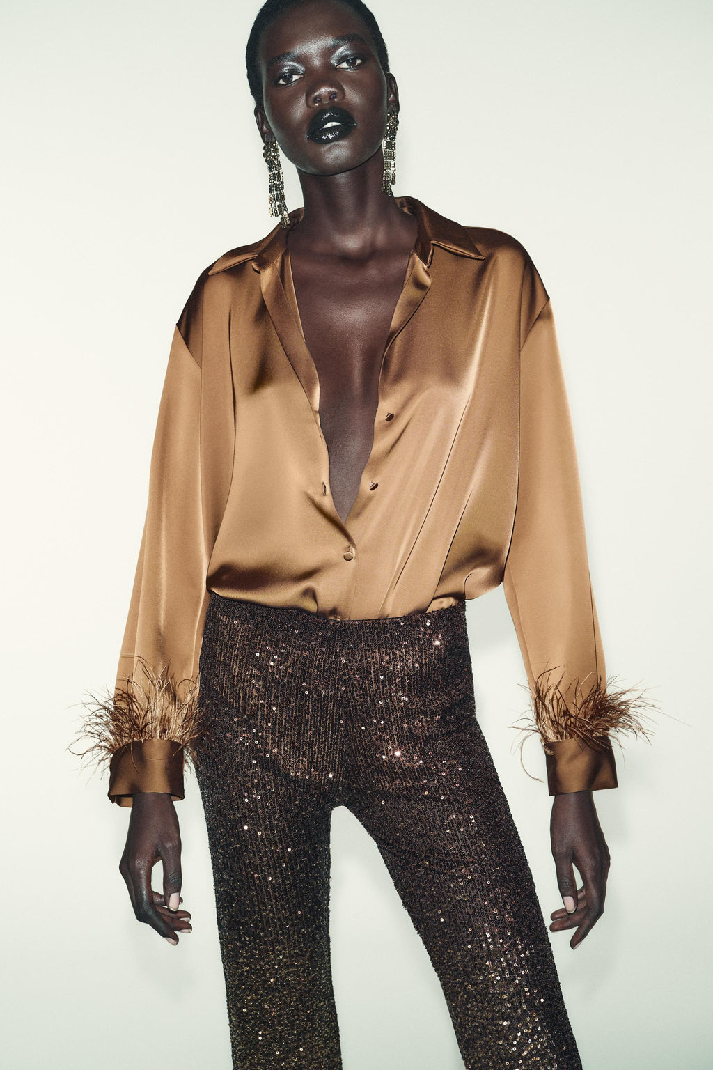 FEATHER SATIN BLOUSE - Zara фото 11