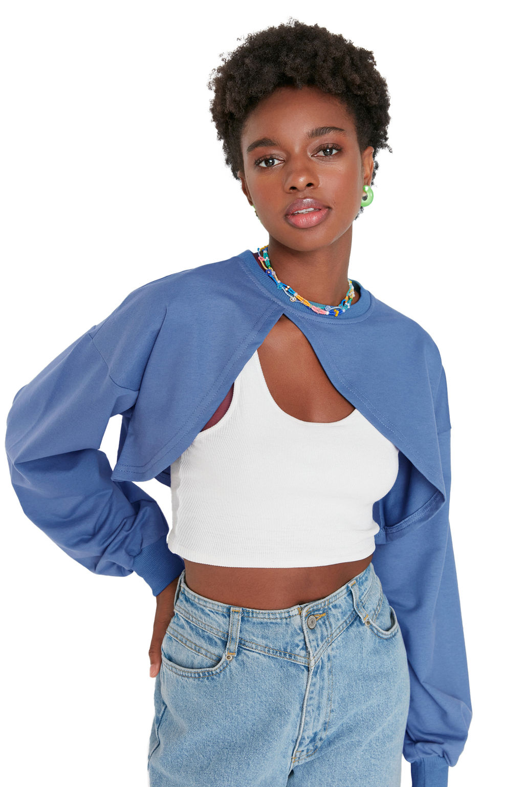 TRENDYOLMILLA Antrasit Asimetrik Super Crop Bisiklet Yaka Ince Orme Sweatshirt TWOAW23SW00531  фото 2