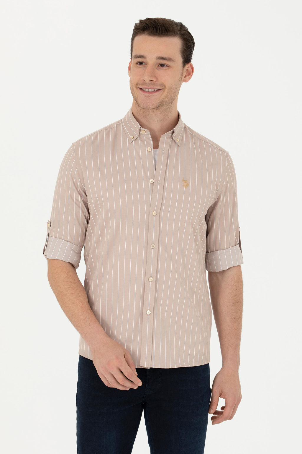 Мужская рубашка песочного цвета с длинным рукавом - U.s. polo assn фото 15