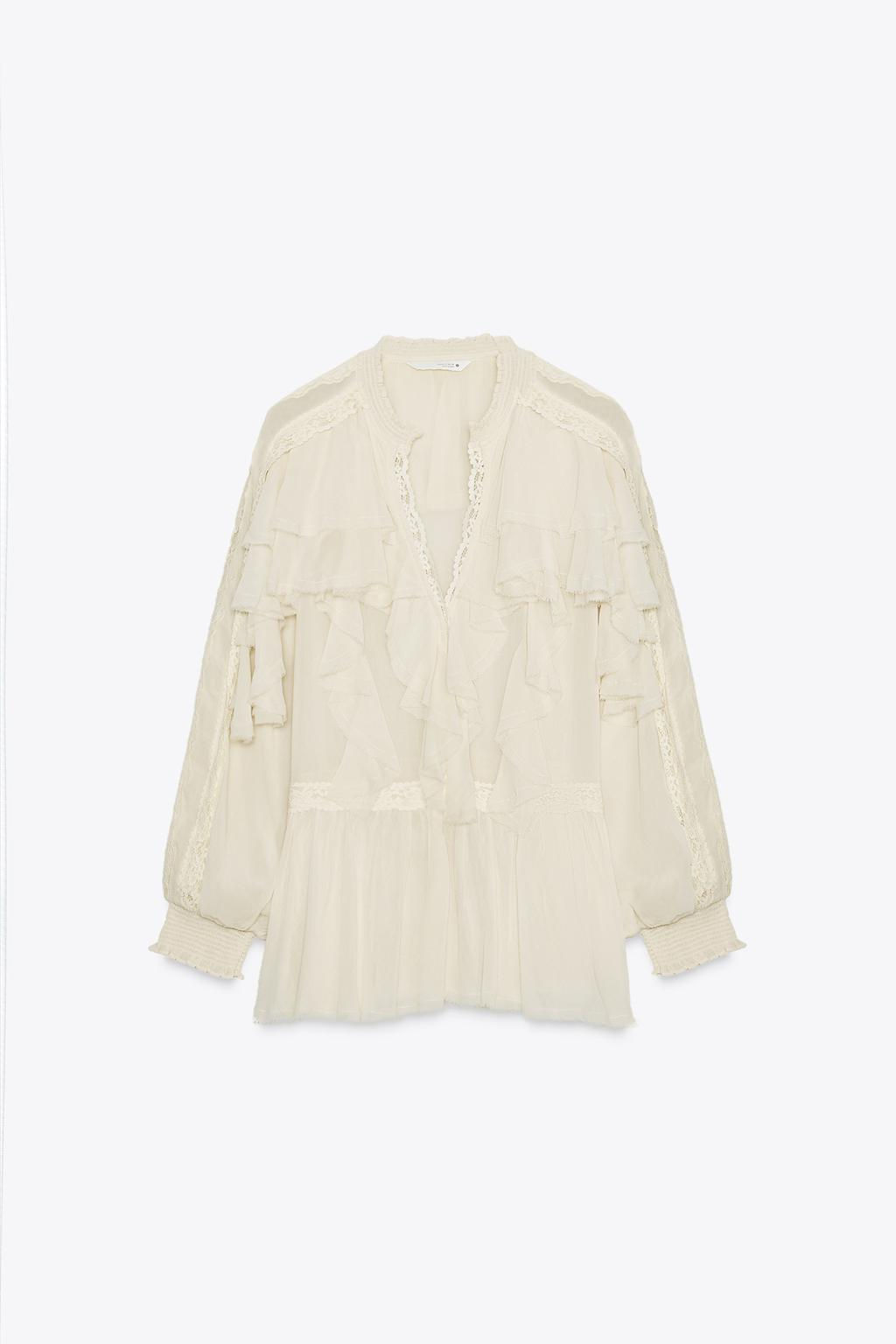 ZW COLLECTION LACE RUFFLE BLOUSE - Zara фото 7