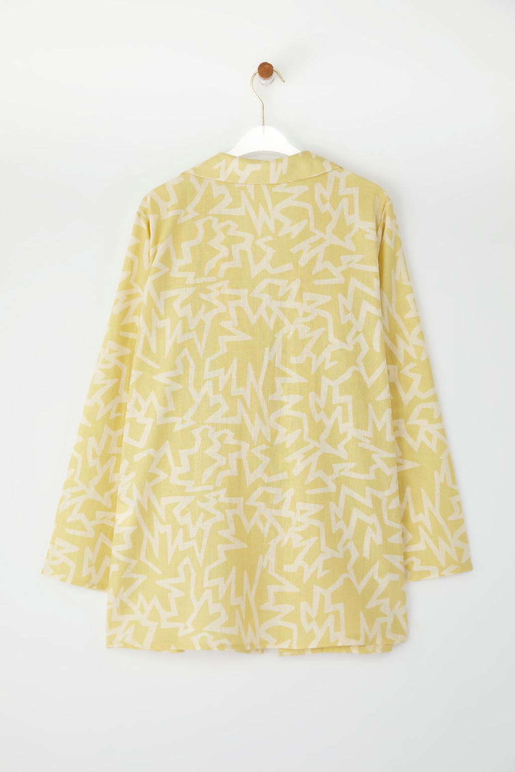 Trendyolmilla Geometrik Desenli Dokuma Baglama Detayl? 100% Pamuk Plaj Gomlek TBESS25GO00024  фото 6