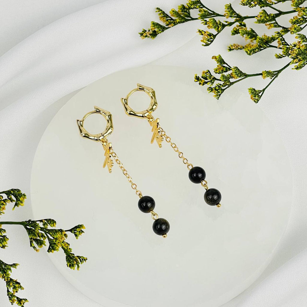 Серьги на цепочке из золотистого Обсидиана