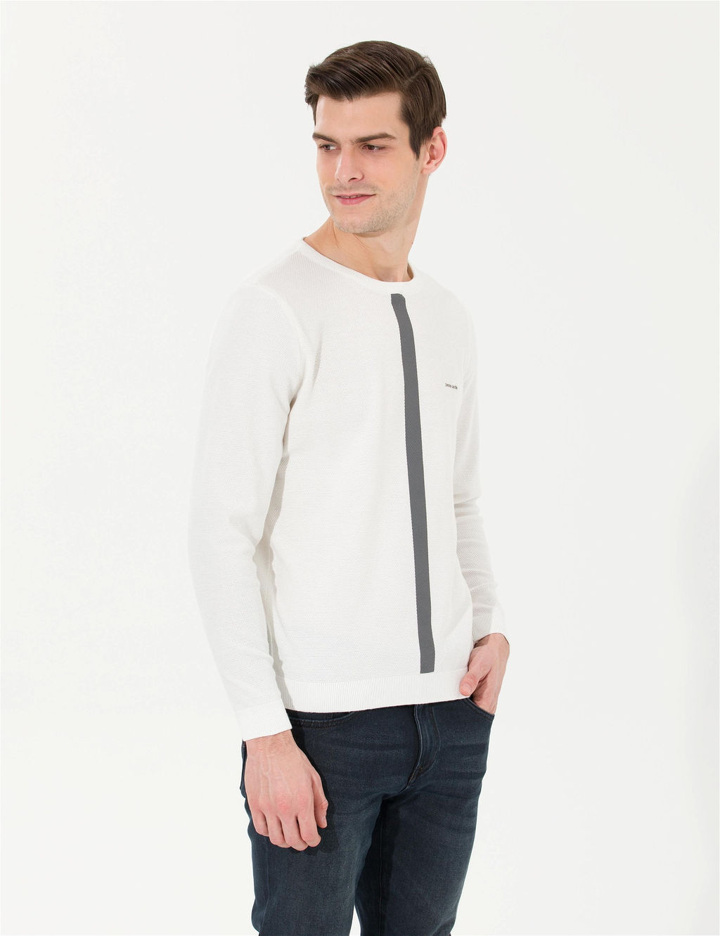 Ekru Slim Fit Bisiklet Yaka Triko Kazak - Pierre cardin фото 4