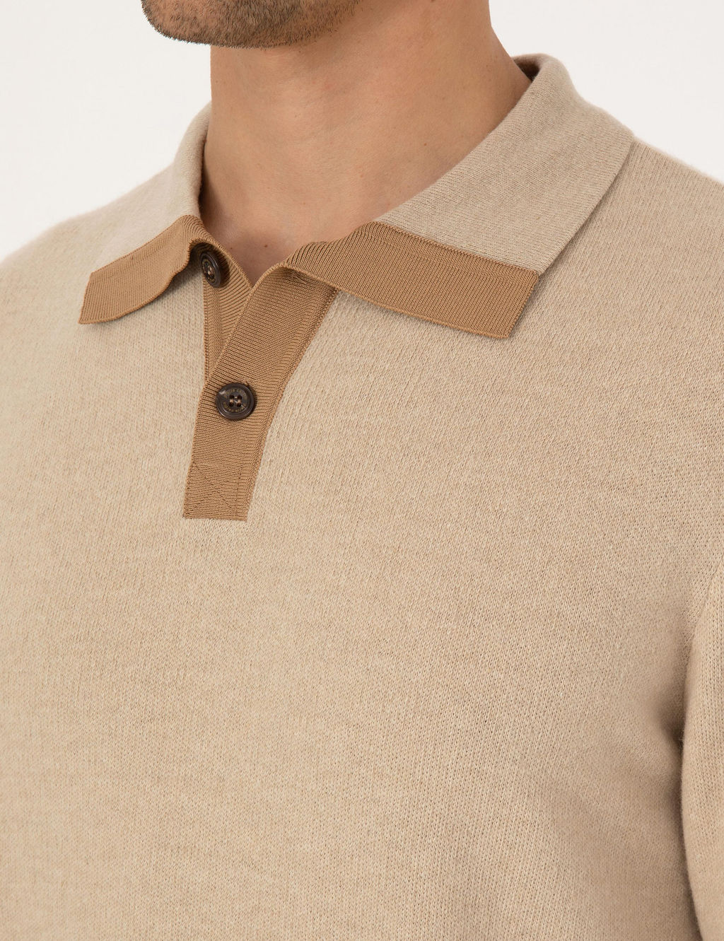 Bej Regular Fit %100 Y_n Polo Yaka D__meli Triko Kazak - Pierre cardin фото 7