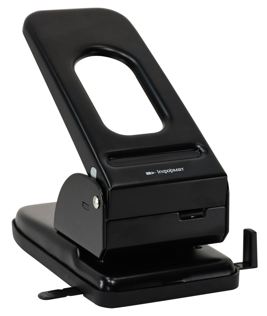 Дырокол INFORMAT POWER до 70 листов 2 отверстия, металлический, черный с линейкой форматов