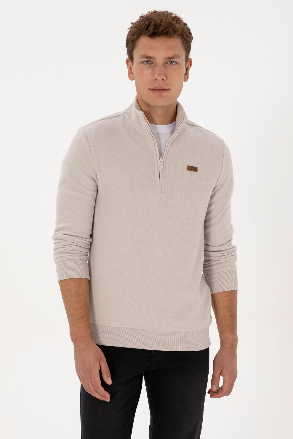 Erkek Regular Fit Yar_m Fermuarl_ Ta_ Basic Sweatshirt