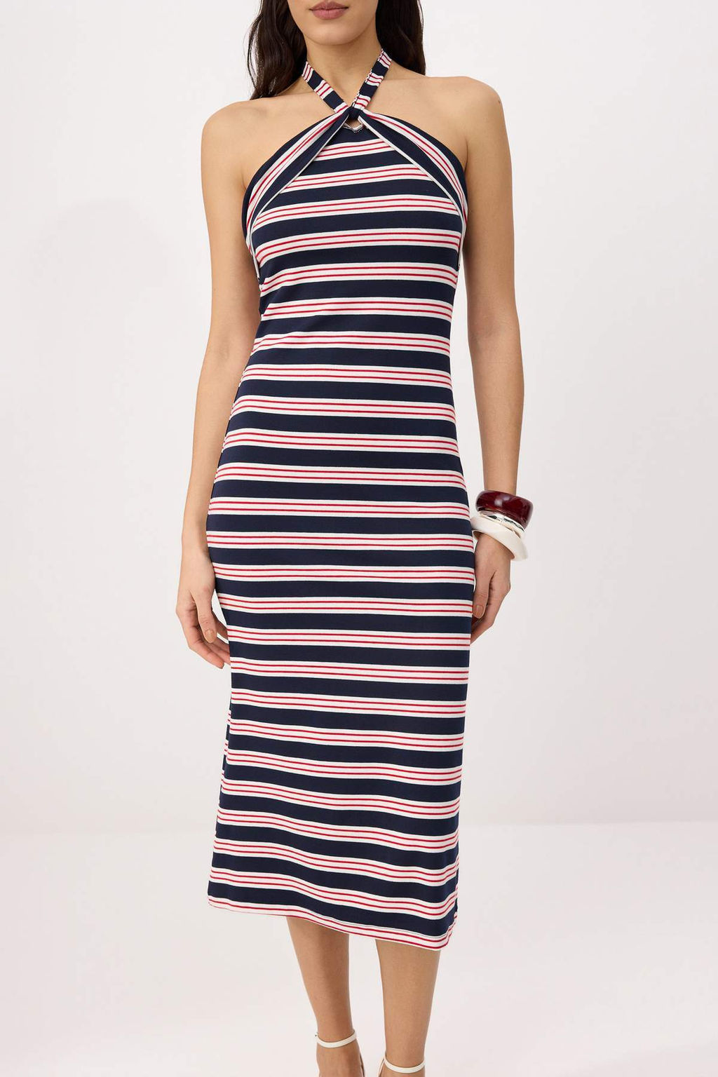Cok Renkli Cizgili Bodycon Boyundan Baglamal? Kolsuz Yumusak Orme Elbise TWOSS26EL00568 - Trendyolmilla фото 3