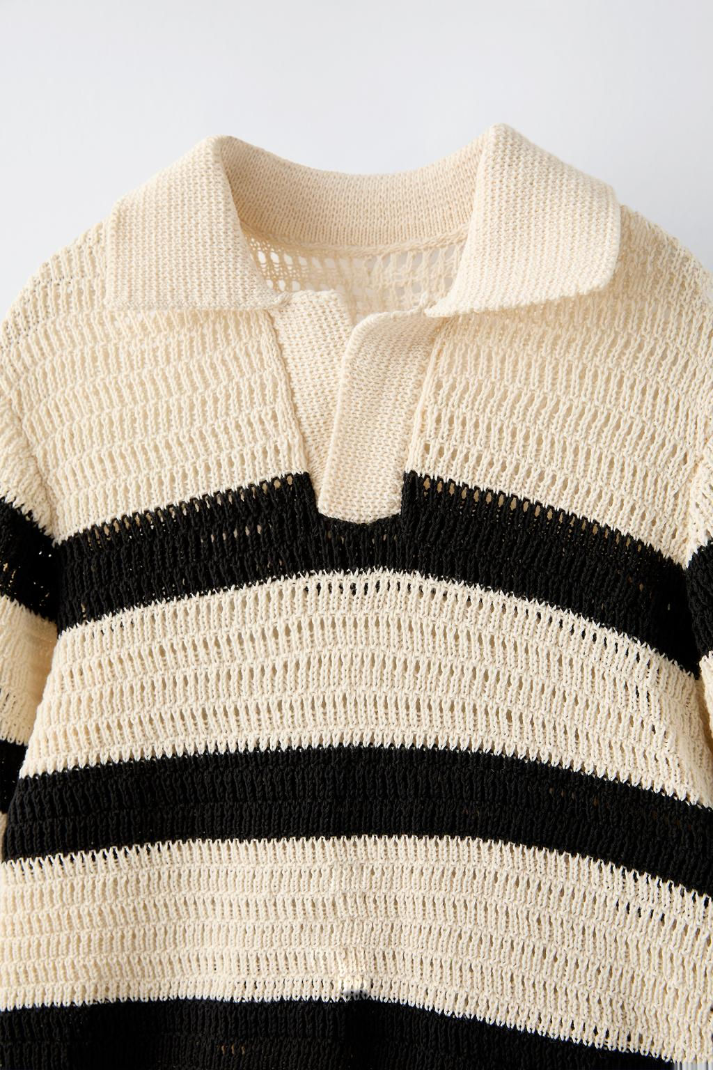 STRIPED OPEN-KNIT POLO SHIRT - Zara фото 3