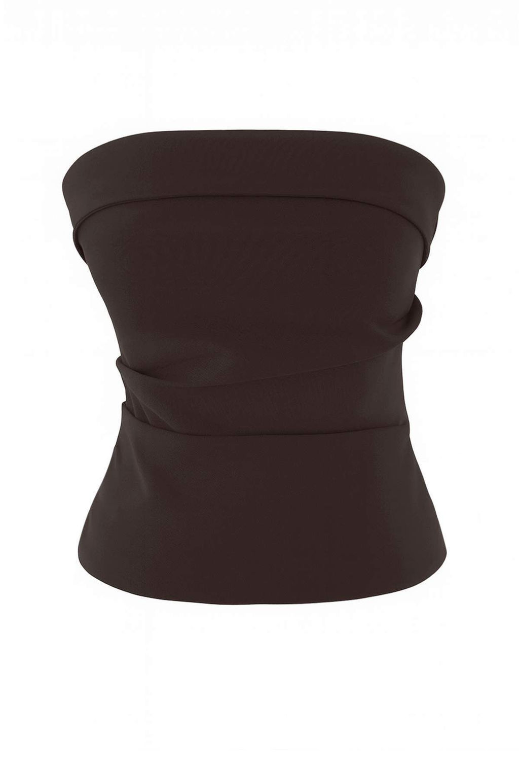 Kahverengi Straplez Fitted Drapeli Dokuma Bluz TWOSS24BZ00348