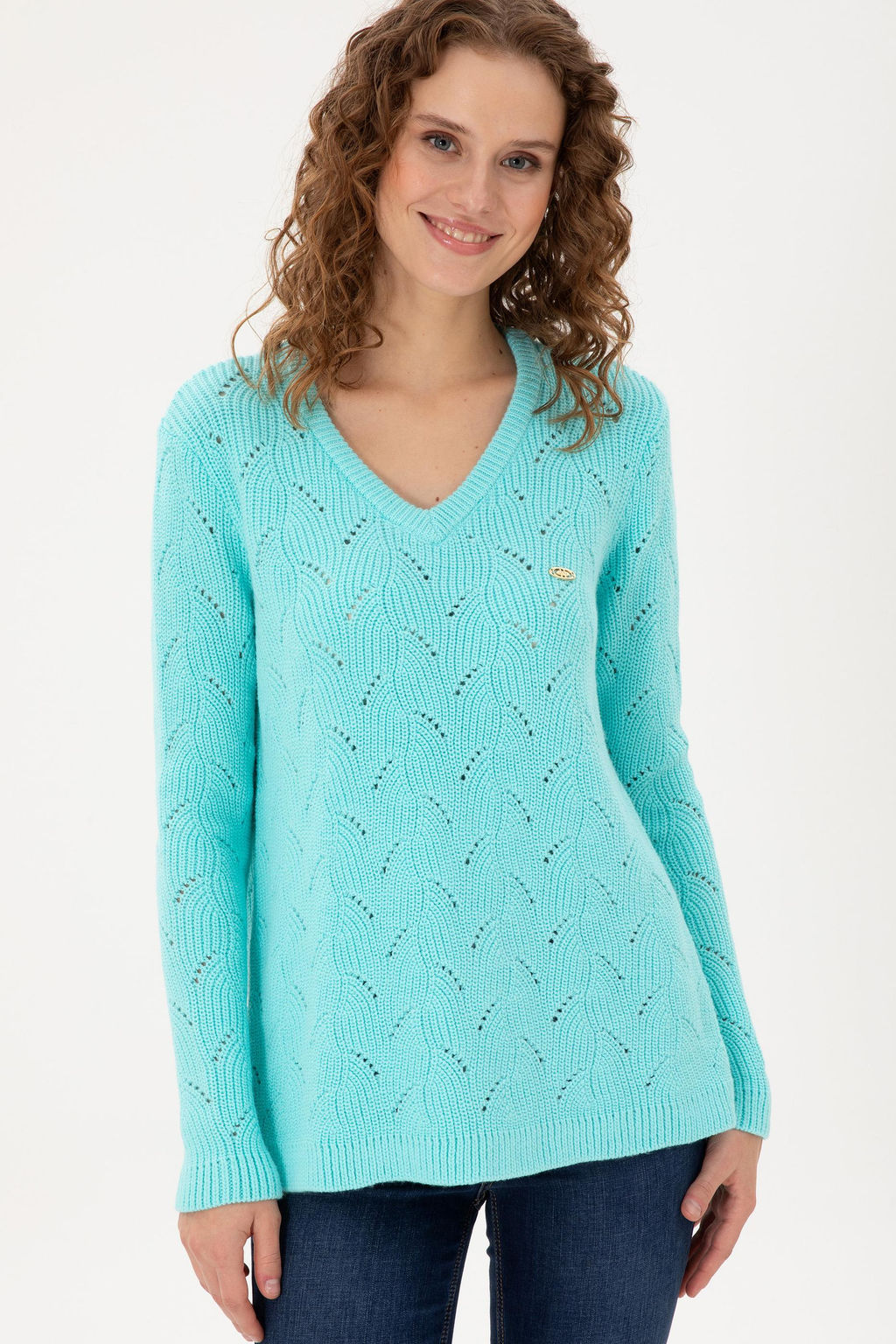 Женский водозеленый свитер с v-образным вырезом Неожиданная скидка в корзине - U.s. polo assn фото 3