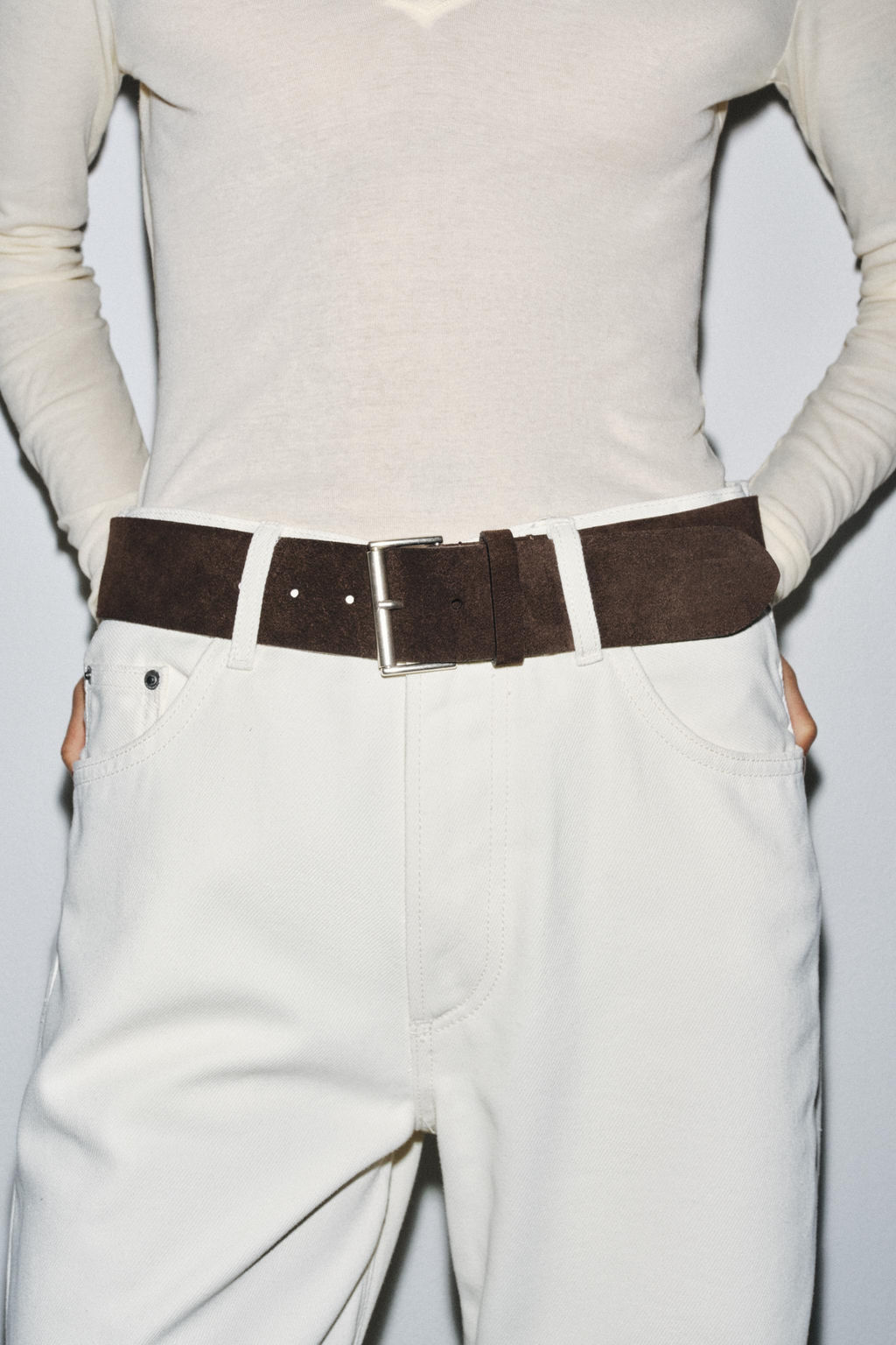 SQUARE BUCKLE SPLIT SUEDE LEATHER BELT