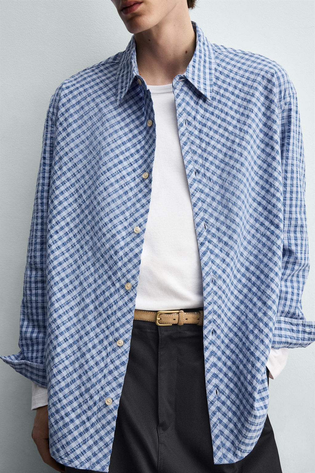 CAMISA RELAXED FIT CUADROS TEXTURA / Azul - Zara фото 5
