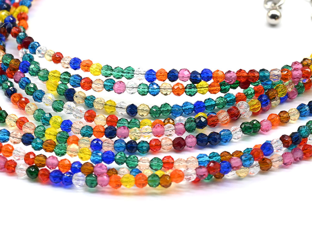 Колье с браслетом из шпинели мульти, 3 нити, шарик гр.2мм, 47см, 16см, 13г