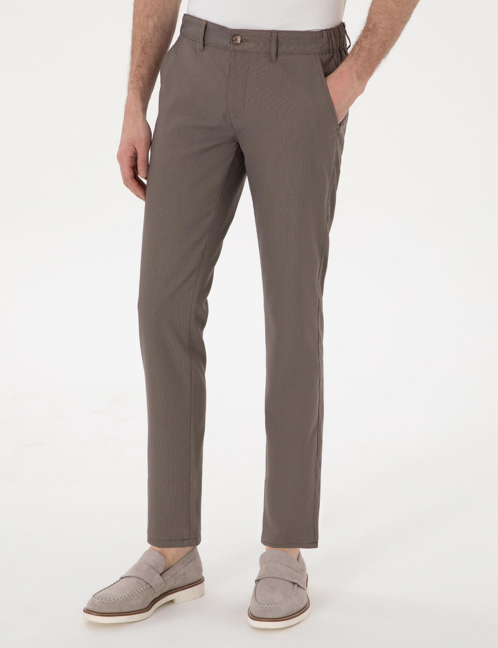 Vizon Slim Fit Beli Lastikli Kanvas Pantolon