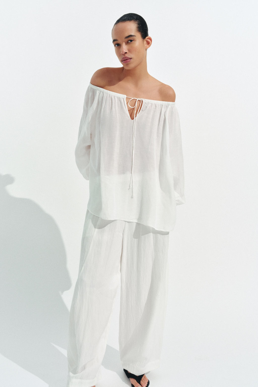 BLUSA CON LINO ZW COLLECTION / Blanco