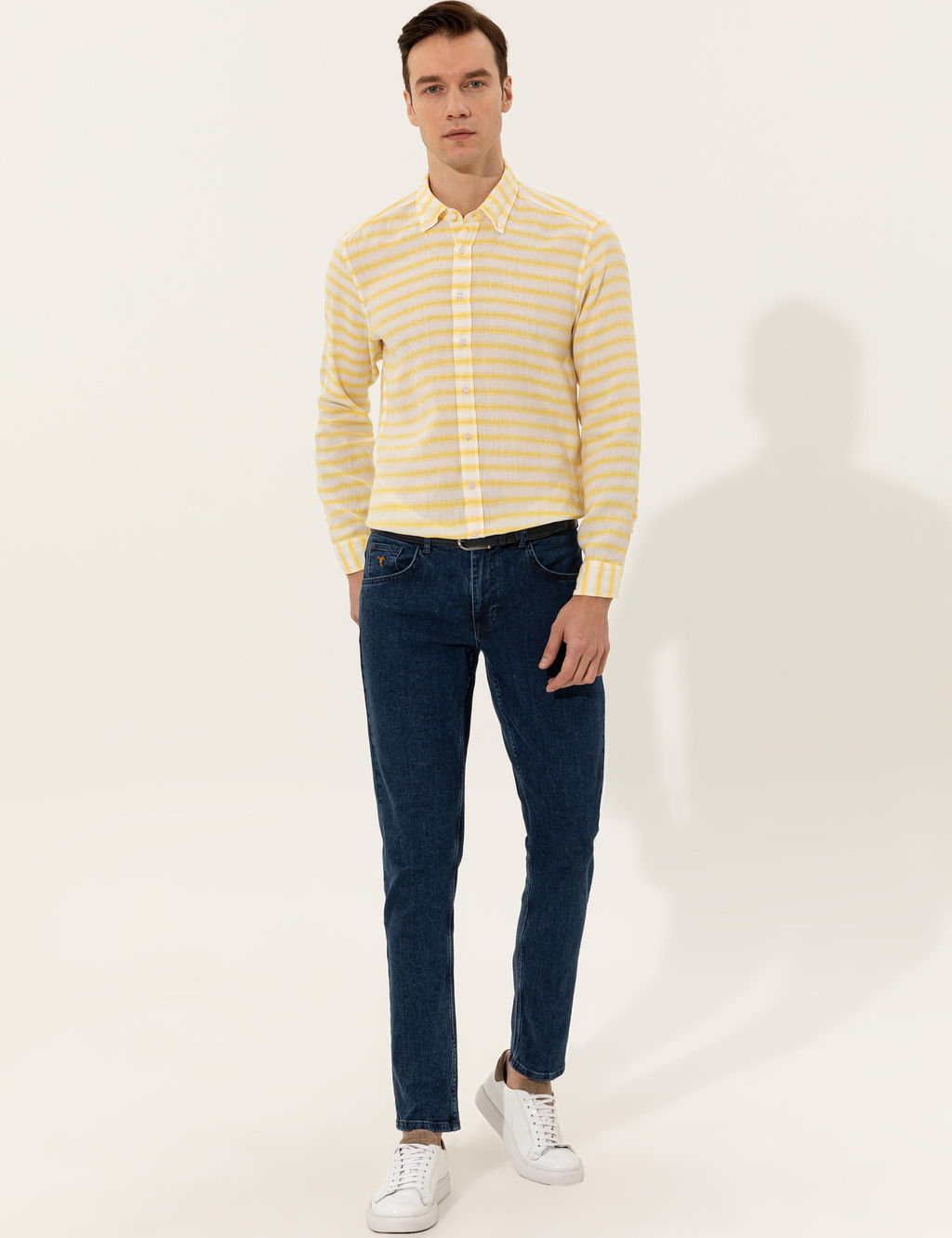 Sar_ Keten Kar___ml_ Slim Fit Uzun Kollu G_mlek